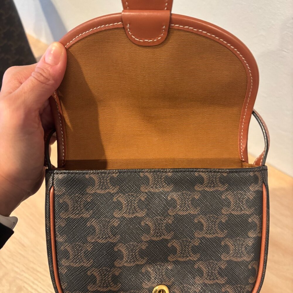 Celine Mini Besace In Triomphe Canvas And Calfskin Leather - Great Condition - Picture 4 of 6